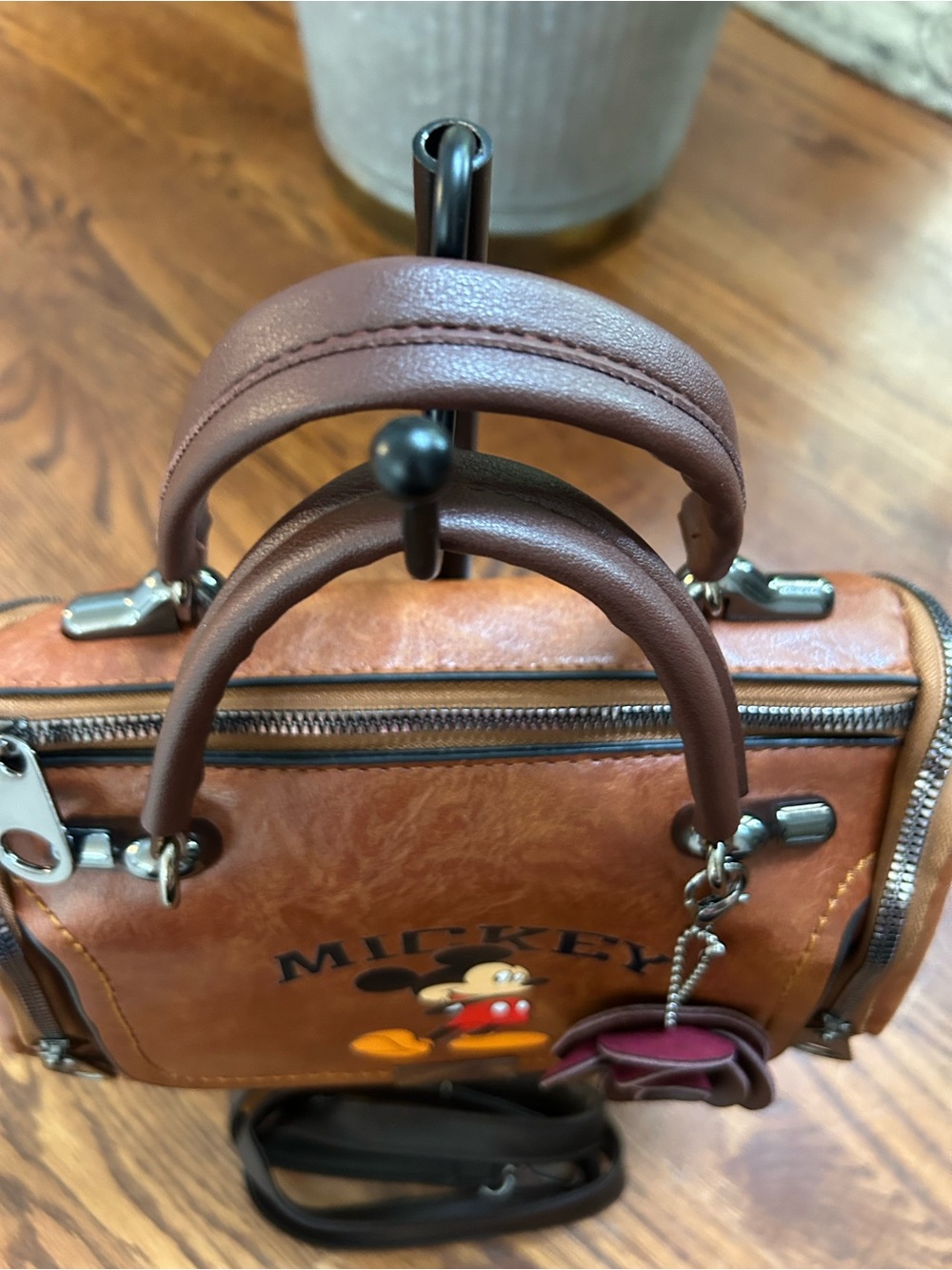 Disney Mickey Mouse Mini Satchel Crossbody Bag Brown Faux Leather - Picture 3 of 15